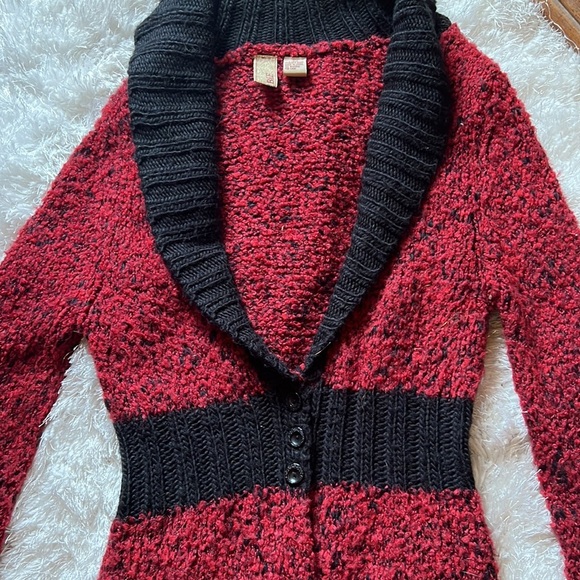 BKE red and black tunic cardigan w extra long sleeve szM - Picture 3 of 7
